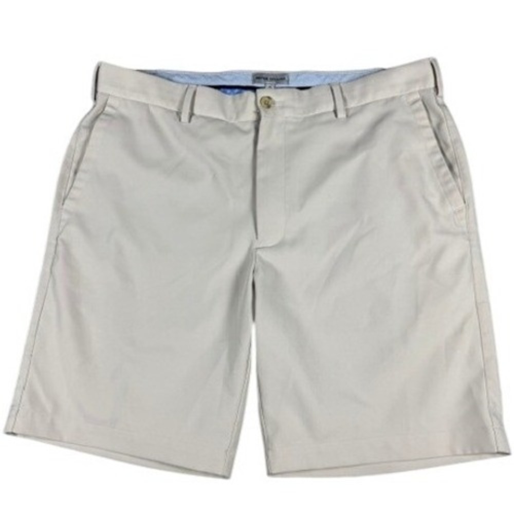 Peter Millar Shorts Mens 35 Khaki Performance Flat Front Golf Casual RN100308